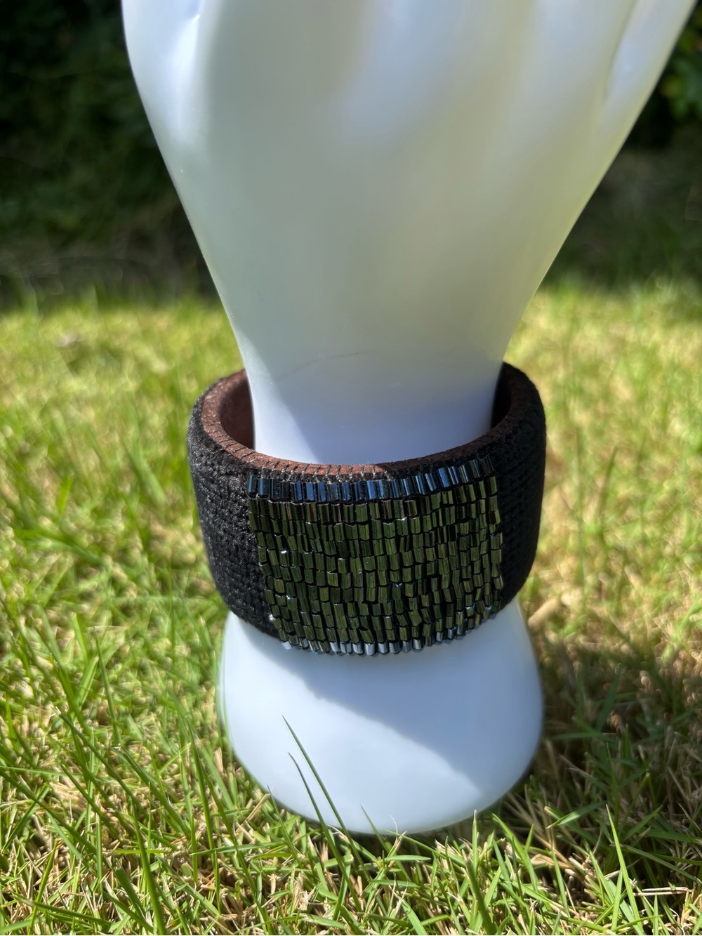 Noonday Collection Black Velvet Glass Seed Bead Cuff Perfect for Holidays